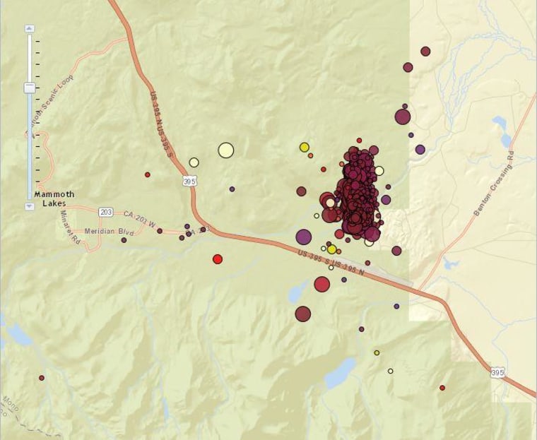 Image: Map shows cluster of quakes east of the ski town of Mammoth Lakes, Calif.