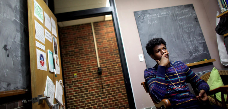 Image: David Weathers, a 17-year-old freshman at Williams College in Williamstown, MA, walks around campus