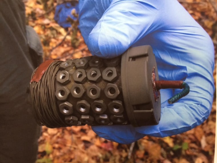 Image: A pipe bomb that police found in accused cop-killer Eric Frein's bunker in the Pennsylvania woods.