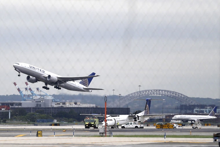 A jet takes off from Newark Liberty International Airport on July 25, 2013, in Newark, N.J.