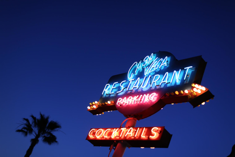 The sign outside Casa Vega restaurant, known since the mid 1950s as a hangout for glamorous Hollywood "royalty" such as the Marlon Brando, Cary Grant and Jane Fonda. Decades later it is still a popular and successful destination.