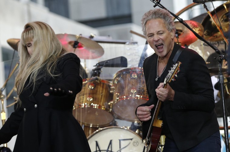 Image: Members of the rock band Fleetwood Mac Lindsey Buckingham and Stevie Nicks perform during a concert by the band on NBC's 'Today' show in New York City