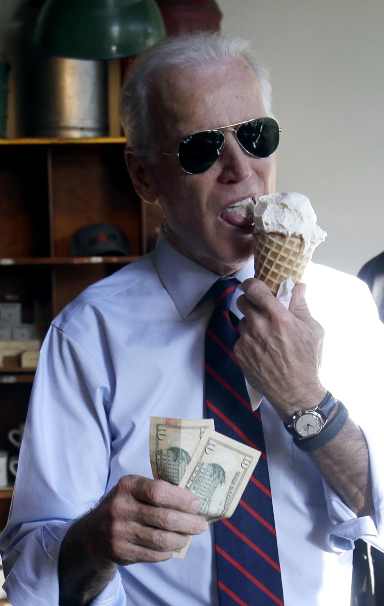 Image: Vice President Joe Biden licks an ice cream cone