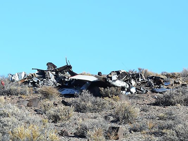 The wreckage of two aircraft after a collision near the town of Yerington, Nevada.