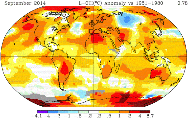 Image: Temperatures for September from NASA's GLOBAL Land-Ocean Temperature Index