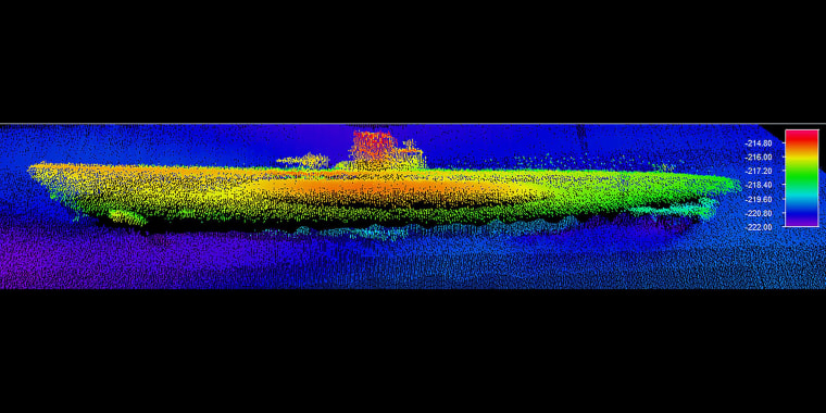 A sonar image of the wreck of U-576, which has been found just 30 miles off the North Carolina coast.