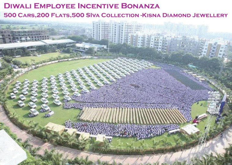 Diamond magnate gifts employees cars, houses, jewelry for Diwali.