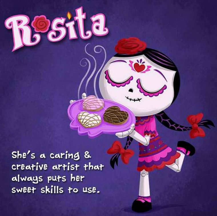 Rosita is the "departed" twin of Conchita in the successful book Rosita y Conchita and the upcoming animated series Muertoons.