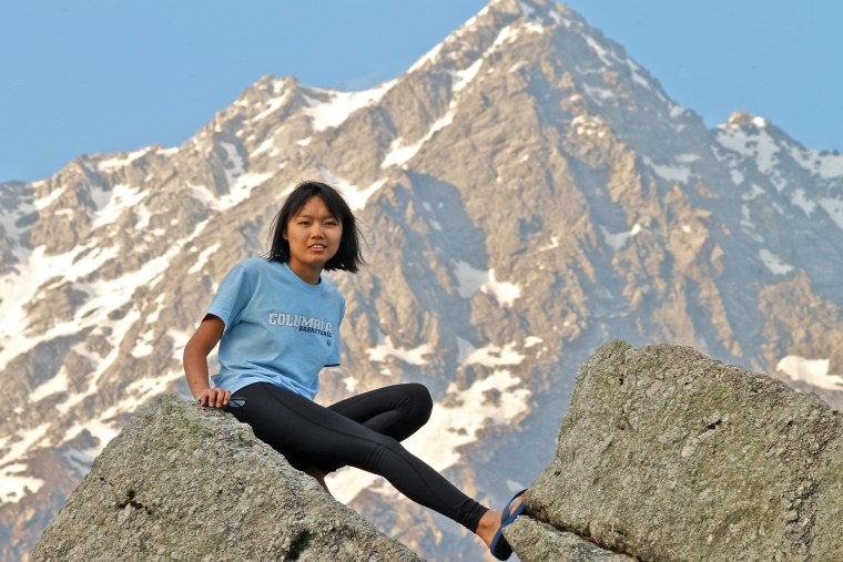 Tsechu Dolma in the Dhauladar Range of the Himalayas during her first trip back to India and Nepal in 20