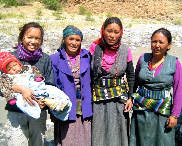 Tsechu Dolma (far left) with Upper Mustang women making the journey to Lo Manthang, Nepal, while discussing the high rates of malnutrition for children, and maternal and neonatal mortality.