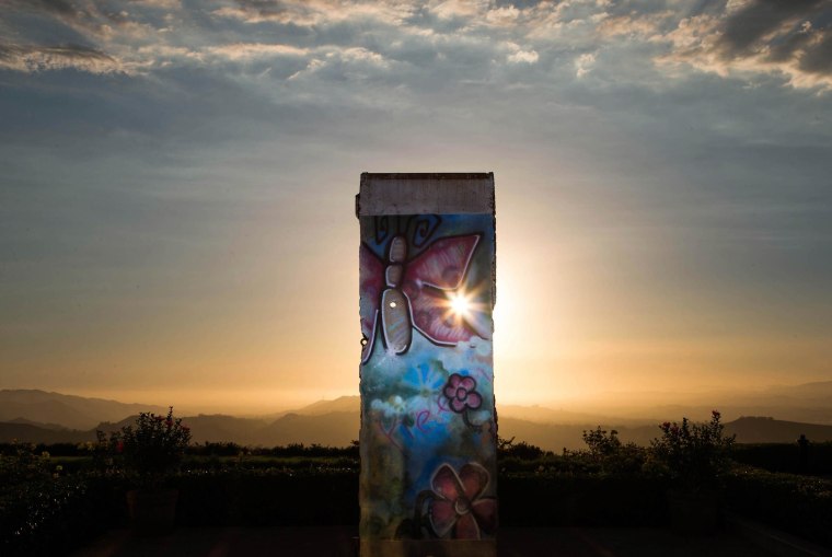 Image: A piece of the Berlin Wall, which has been on display at the Ronald Reagan Presidential Library and Museum since 1990, is seen in Simi Valley, California