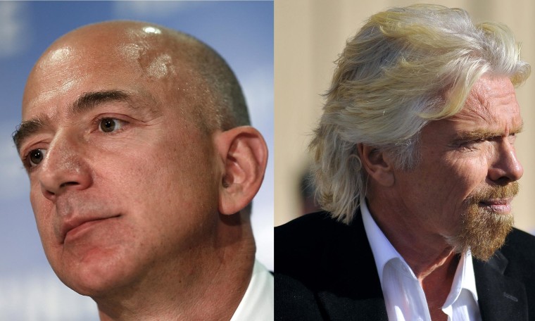 Jeff Bezos of Blue Origin (left) and Virgin Galactic's Richard Branson (right).