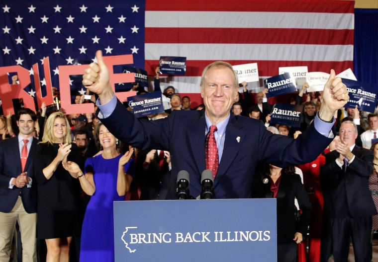 Image: Republican gubernatorial candidate Bruce Rauner celebrates his win over Democratic Gov. Pat Quinn in Chicago