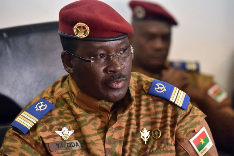 Image: Isaac Zida, named by Burkina Faso's army as interim leader, speaks during a press conference