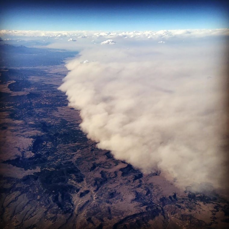 A dust storm seen from a plane passing over Colorado on Monday. Passenger Amanda Wicks took the photo during a flight from Los Angeles to Chicago. 