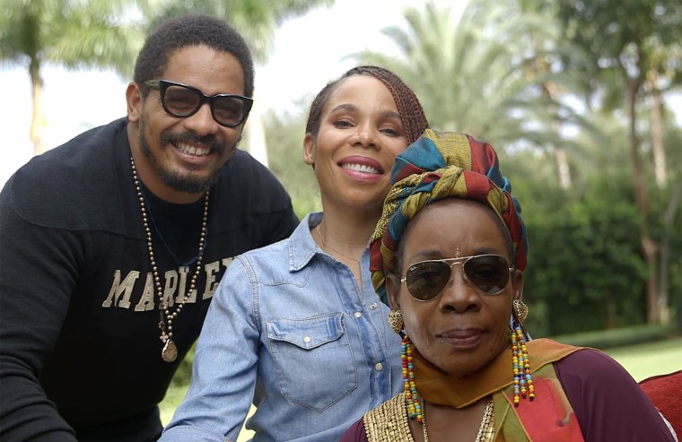 Members of Bob Marley's family, Rohan, Cedella and Rita Marley.