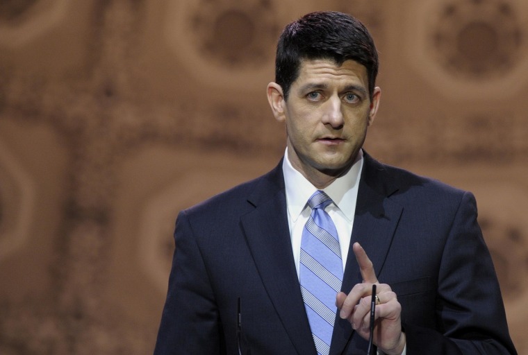 House Budget Committee Chairman Rep. Paul Ryan, R-Wis. speaks at the Conservative Political Action Committee annual conference in National Harbor, Md., Thursday, March 6, 2014. Ryan said GOP leaders and conservative activists should "give each other the benefit of the doubt" in the debate over the party's future. (AP Photo/Susan Walsh)