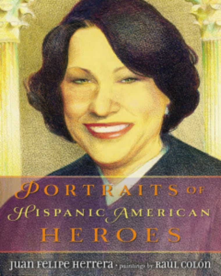 Book cover, Portraits of Hispanic American Heroes, by Felipe Herrera, illustrations by Raúl Colón.