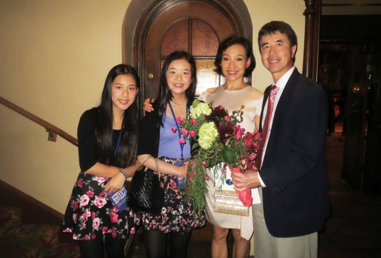 Joan Chen and family at a screening of The Last Emperor at the Castro Theater in San Francisco. (L-R) Audrey Hui, Angela Hui, Joan Chen, Peter Hui. 