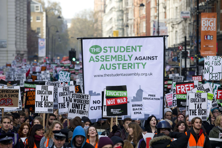 Image: Student protesters walk through central London
