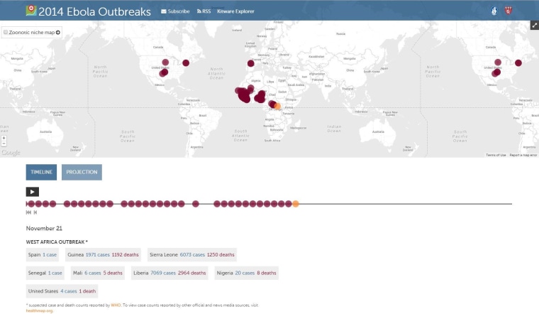 The Ebola HealthMap shows where the epidemic is heading in real time.