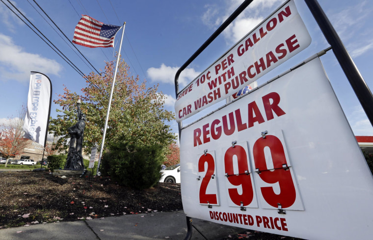 The average price of a gallon of gasoline in the United States dropped 10 cents in the past two weeks, hitting a four-year low.