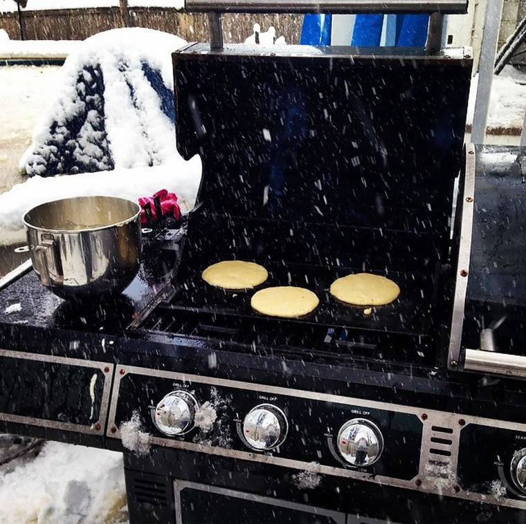 Christina Keane enjoyed grilled pancakes for breakfast on Thursday despite the snow in New Hampshire.