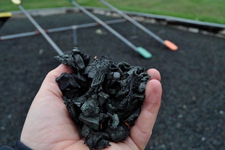 Image: Rubber mulch from the playground in Bandon City Park in Bandon, Oregon.