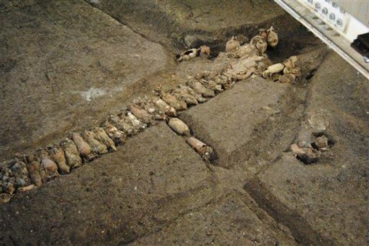 Image: Ancient amphoras discovered during a subway construction in Rome
