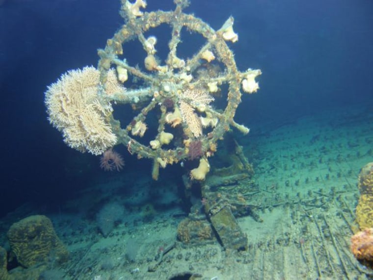 Image: Wheel of U.S.S. Kailua, a cable repair ship that was torpedoed in 1946