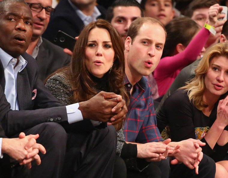 Image:  Prince William, Duke of Cambridge and Catherine, Duchess of Cambridge watch the game between the Cleveland Cavaliers and the Brooklyn Nets