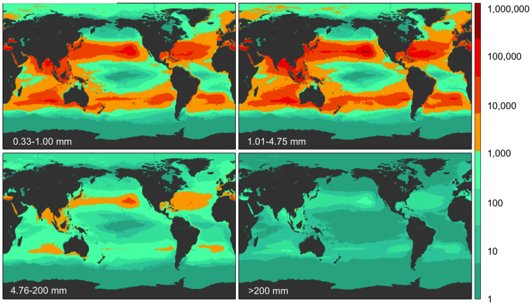 Image: Density of plastic sizes across the world's oceans