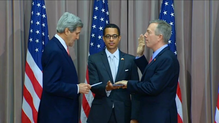 Image: Secretary of State John Kerry swore in the first openly gay U.S. Ambassador to serve in East Asia, the new U.S. Ambassador to Vietnam Ted Osius III.
