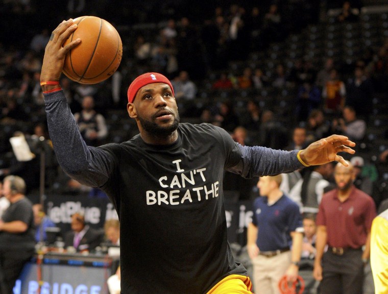 Image: Cleveland Cavaliers forward LeBron James wears an " I Can't Breathe" t-shirt during warm ups prior to the game against the Brooklyn Nets at Barclays Center in New York City