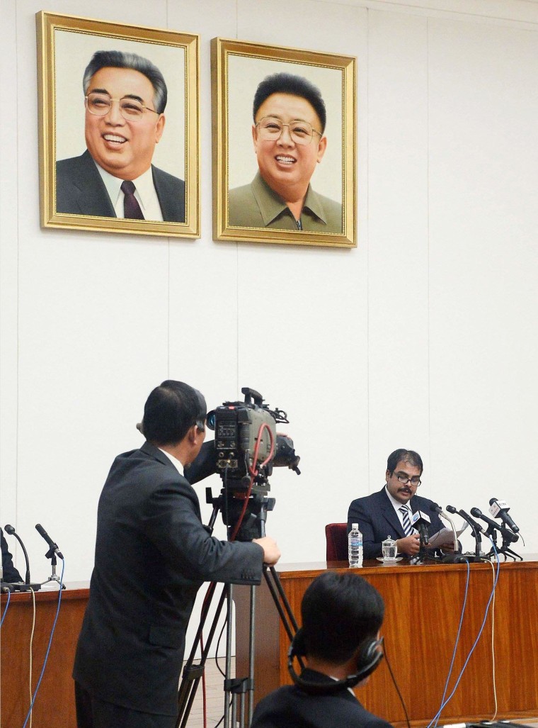 Image: U.S. citizen speaks during a news conference in Pyongyang