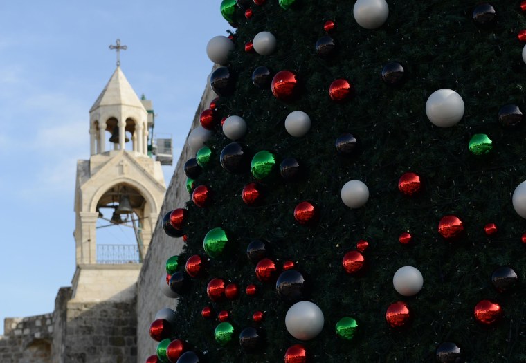 Image: A Christmas tree in the West Bank town of Bethlehem