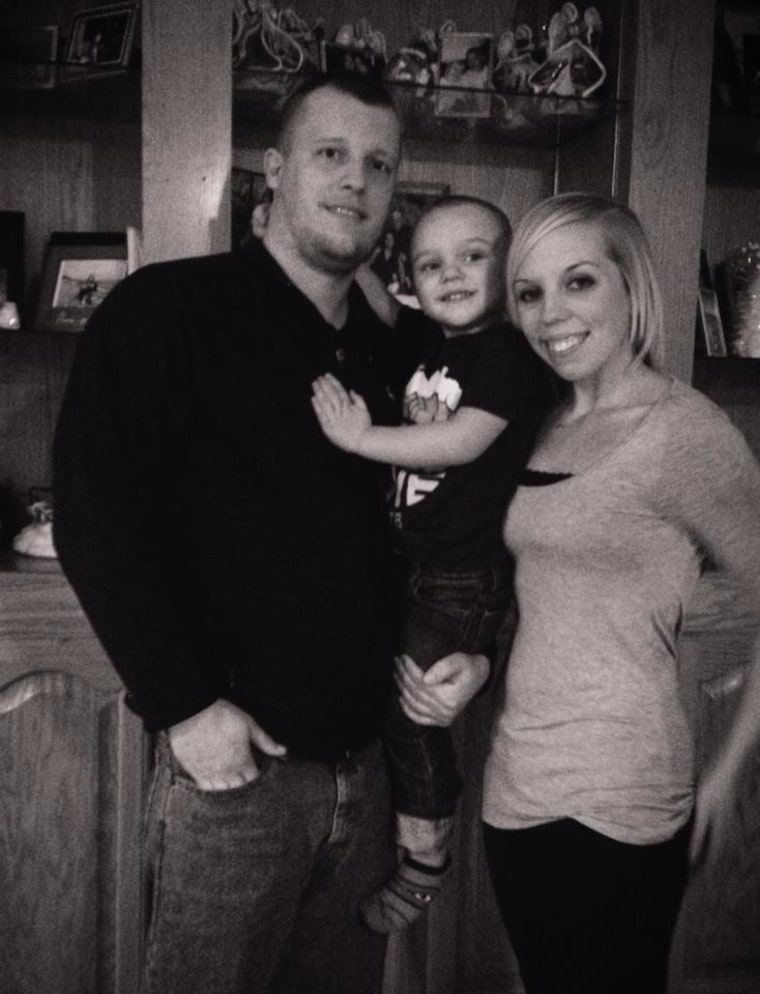 Dan pictured with his girlfriend, Amanda Tiffany (left), and her son, Austin, on Christmas Eve 2013.