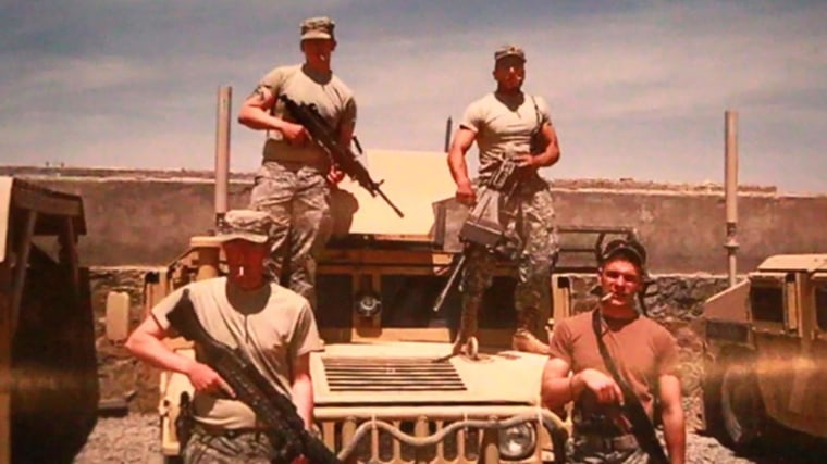 Mike Kacer, top right, with fellow soldiers in Afghanistan shortly before his 2008 injury.

