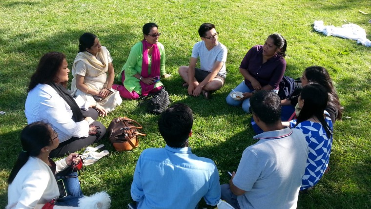 Lending Circle participants meeting with staff of Chhaya CDC and Mission Asset Fund in Jackson Heights, NY.