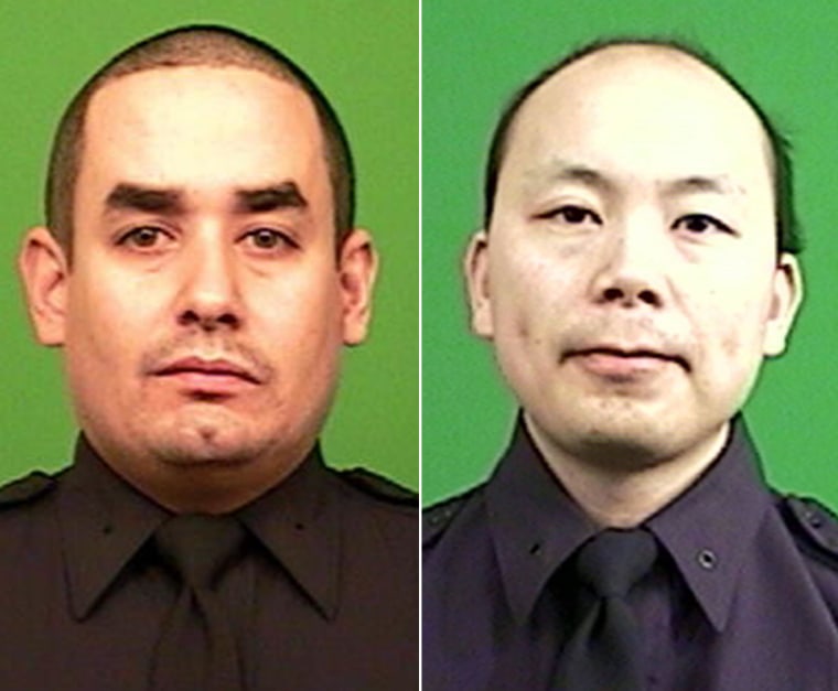 New York City Police Department officers Rafael Ramos, left, and Wenjian Liu, right, were killed in the attack.