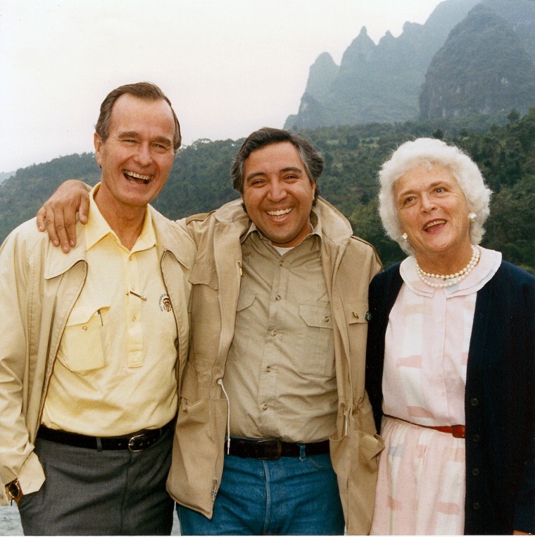 President Bush with David Valdez and Barbara Bush in China