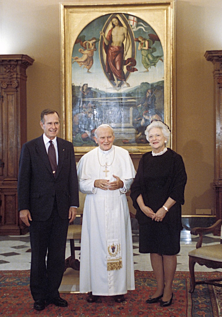 President and Mrs Bush with Pope John Paul II, one of the many historic moments recorded by White House photographer David Valdez.