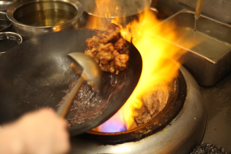 General Tso's Chicken in the wok.