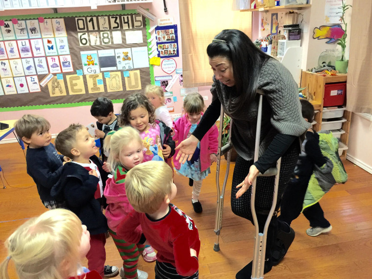 Adriana Rodriguez greets students at her language school in Austin, Texas. Rodriguez took a big gamble and wore many hats - teacher, manager and cleaning lady - when she opened the school.