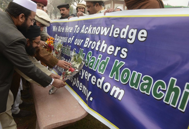 Image:  Funeral service for Kouachi brothers in Peshawar, Pakistan