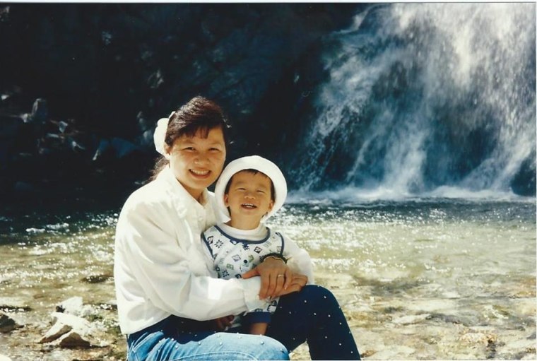 Alton at 1 years and four months old with his mom during a hiking trip with the family in April, 1996.