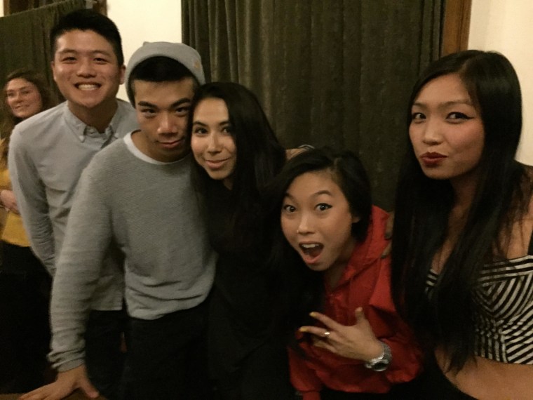 Image from an Awkwafina concert Alton Wang helped organize with the Asian American Student Collective at Wesleyan in 2014. (L to R: Alton Wang, Simon Chen, Nina Stender, Awkwafina, Lynna Zhong).
