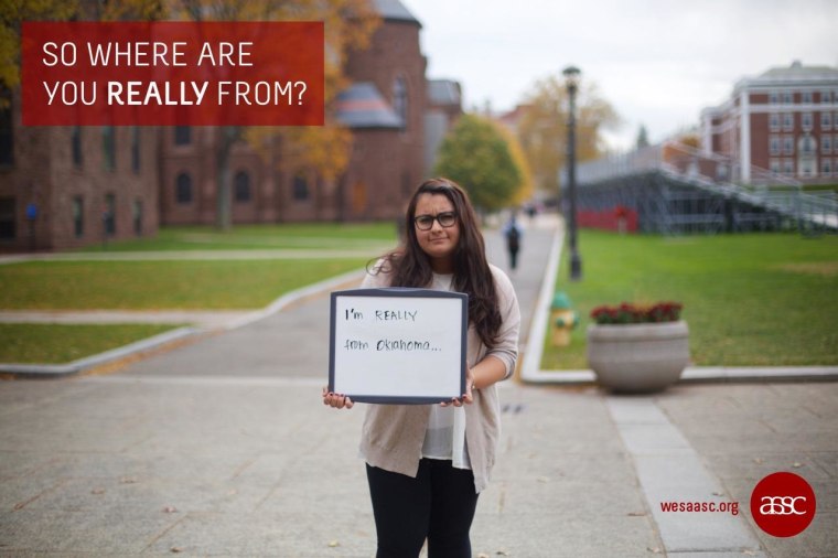 Part of the Asian American Student Collective's campaign, "So Where Are You Really From?" at Wesleyan University.