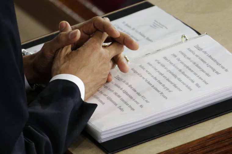 Image: President Barack Obama prepares to give his State of the Union address