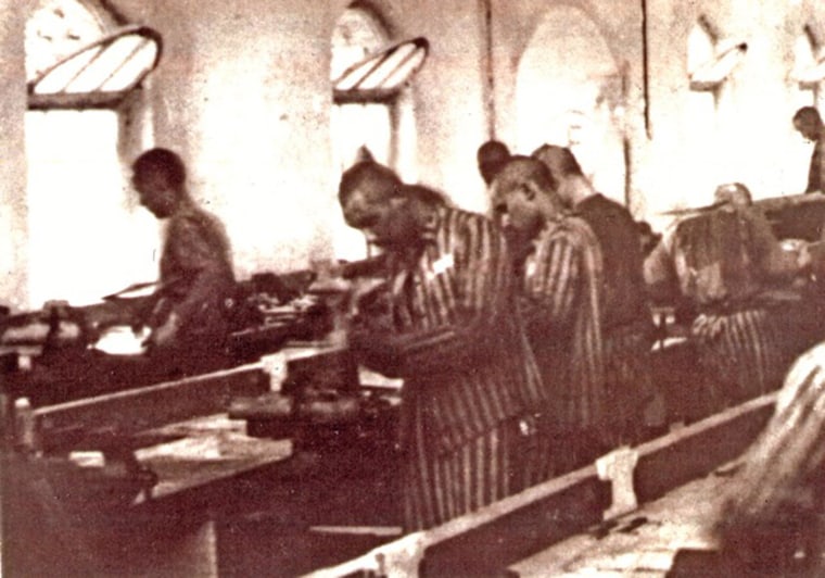 Image: Marcel Tuchman, in foreground, works as forced labor at a factory during World War II